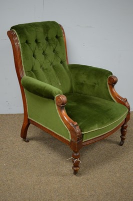 Lot 8 - Victorian button-back armchair.