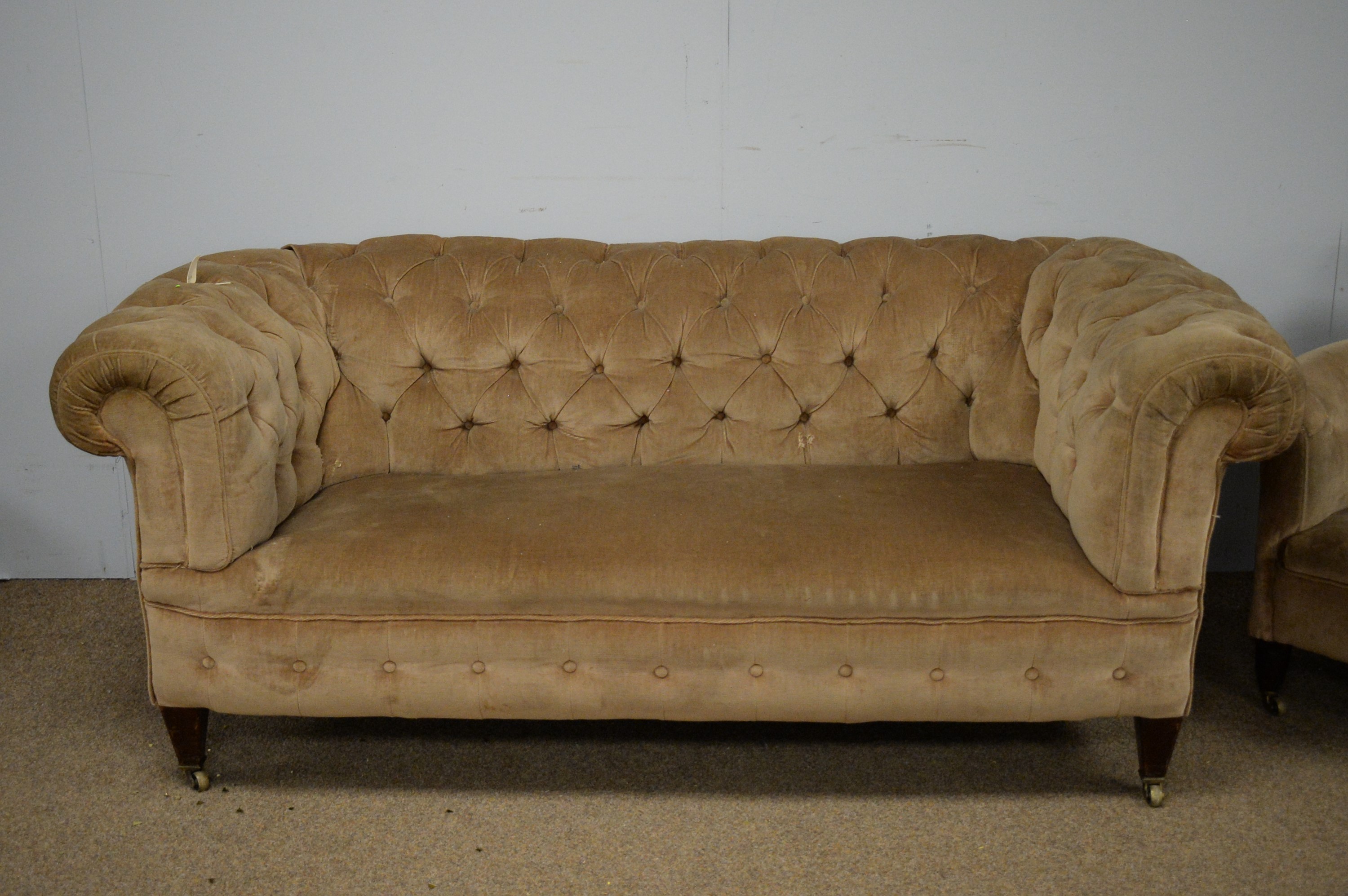 Lot 20 - Late Victorian Chesterfield style sofa; and a