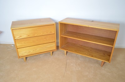 Lot 132 - Mid Century ash chest of drawers; and an open bookcase to match.