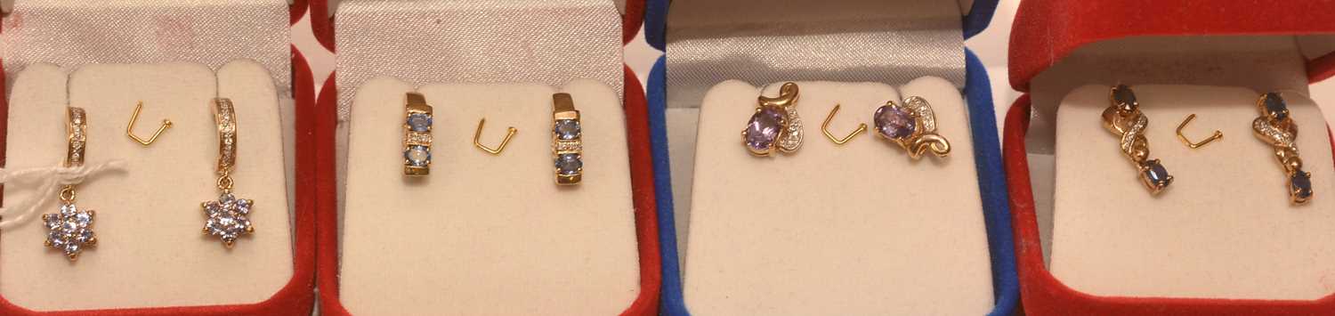 Lot 213 - Four pairs of gems set earrings