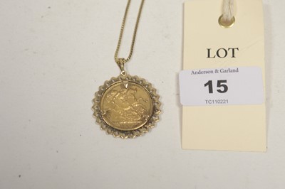 Lot 15 - A Queen Victoria gold sovereign in pendant mount on chain.