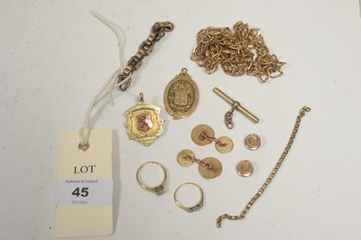 Lot 45 - Gold and yellow metal jewellery.