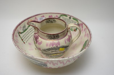 Lot 423 - Moore & Co, Southwick, Sunderland pink lustre jug and bowl