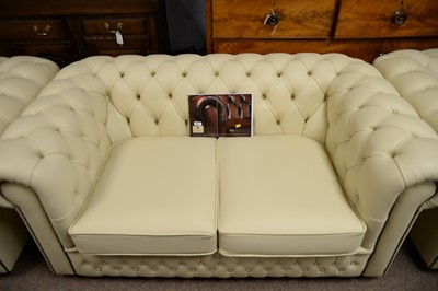 Lot 203 - Three-piece leather drawing room suite by Saxon.