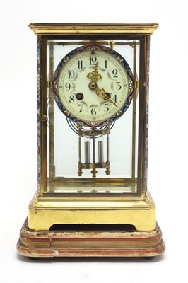 Lot 761 - Early 20th C lacquered brass-cased French mantel clock.
