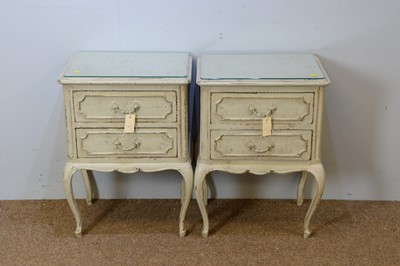 Lot 52 - Pair of 20th C French 'Shabby Chic' bedside chests.