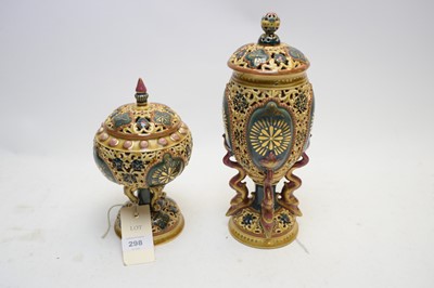 Lot 298 - A pair of Zsolnay covered vases; and four Copeland & Garrett plates.