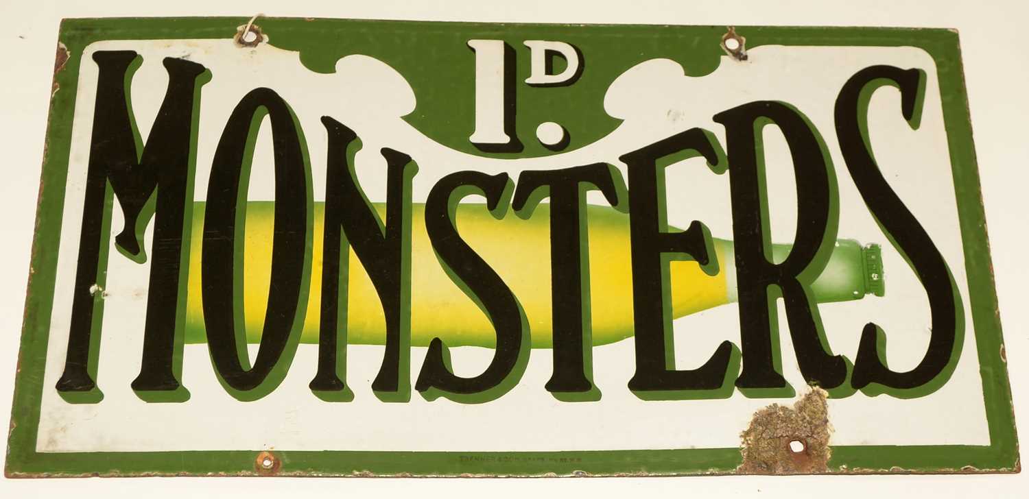 Lot 1110 A No 1D Monsters Enamel Advertising Sign Lot 1110 A No 1D Monsters Enamel Advertising Sign