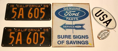 Lot 1117 - 2 California licence plates; and 3 advertising signs.