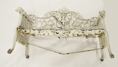 Lot 236 - Late 19th C Coalbrookdale style white painted cast iron garden bench.