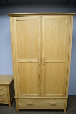 Lot 110 - Pair of Barker and Stonehouse oak wardrobes and pair of bedside cabinets