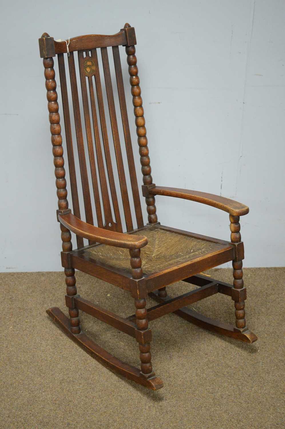 Lot 72 - Early 20th C oak Arts & Crafts rocking chair.