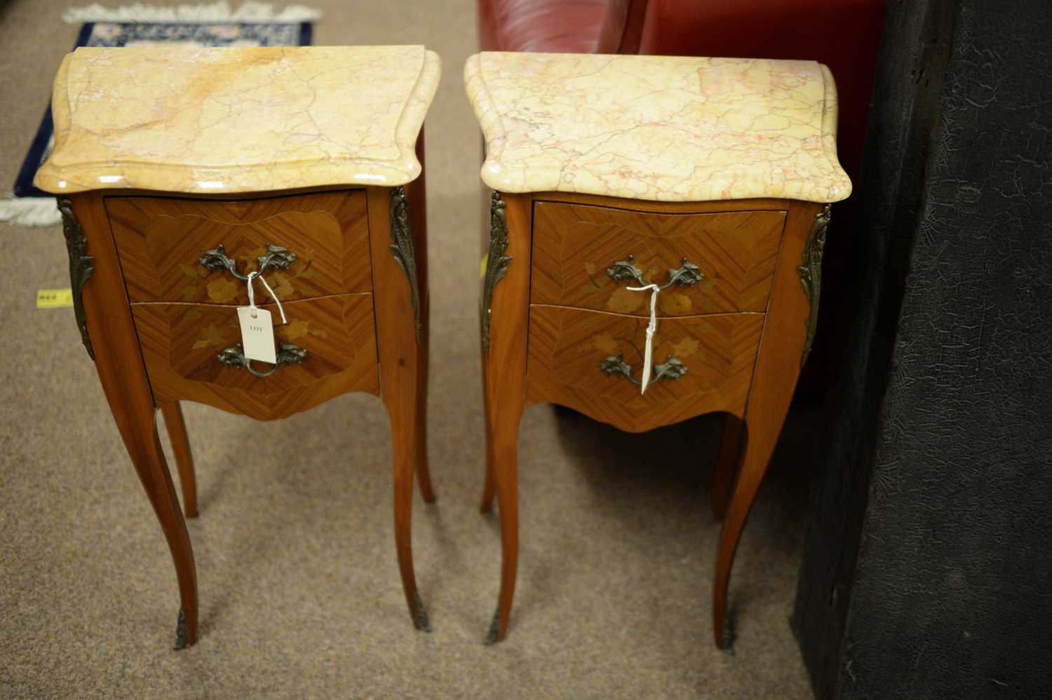 Lot 231 - Pair of reproduction French-style bedside tables.