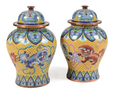 Lot 483 - Large pair of cloisonne vases
