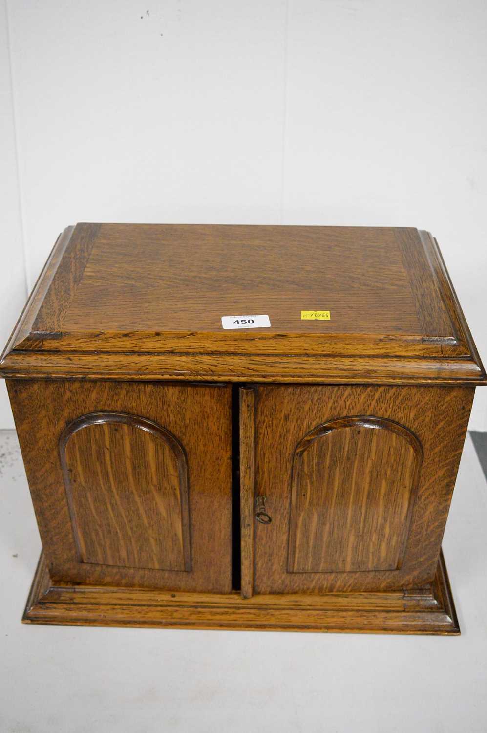 Lot 450 - Early 20th C oak smoker's cabinet.