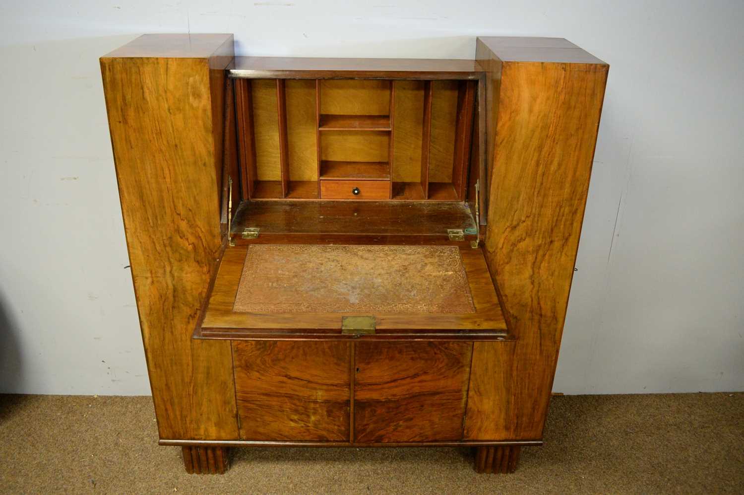 Lot 27 Walnut Art Deco bureau bookcase.