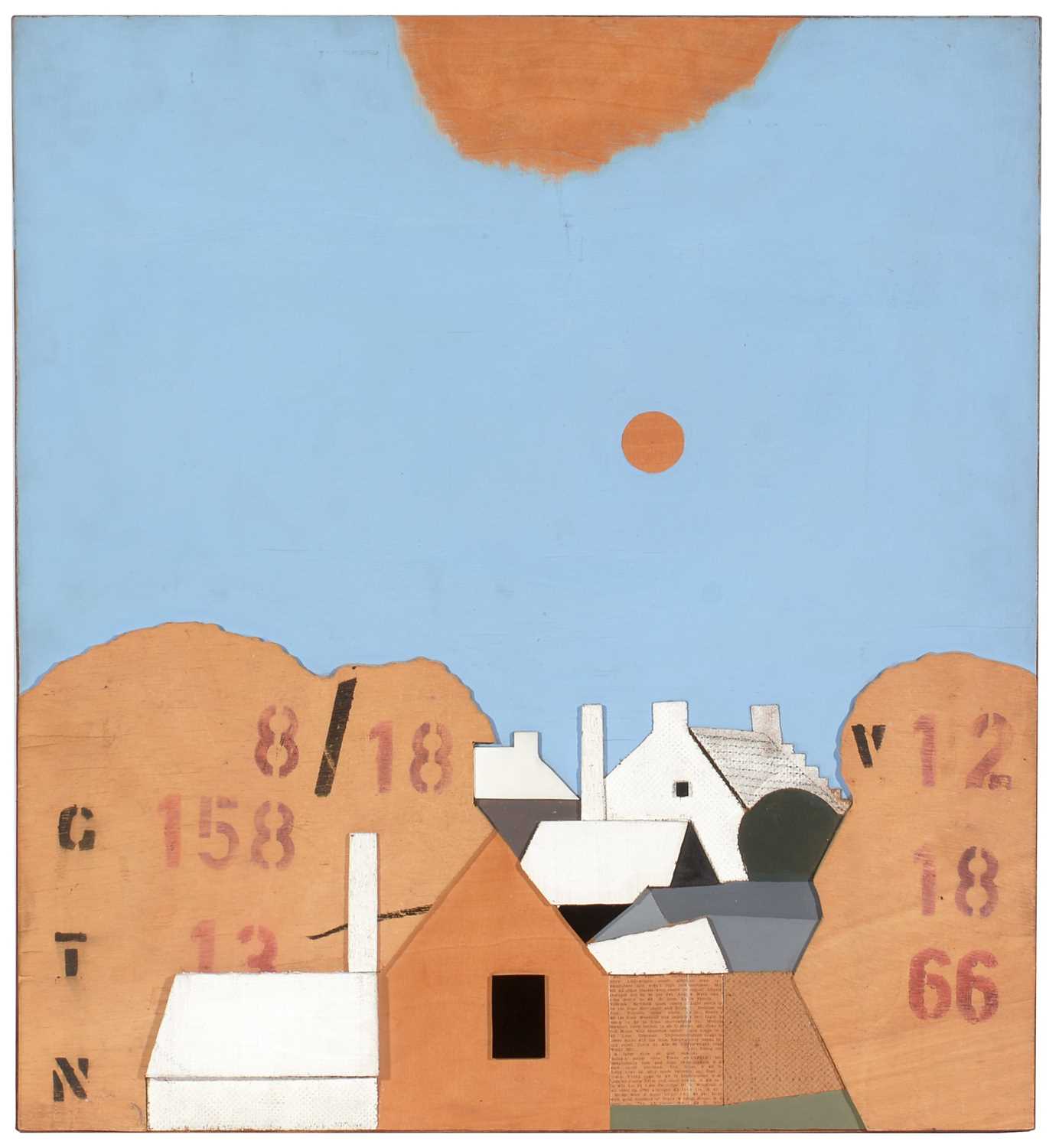 Lot 981 - Kenneth Rowntree - collage and mixed media on hardboard