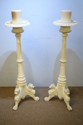 Lot 100 - Pair of 20th C cast iron pricket stands.