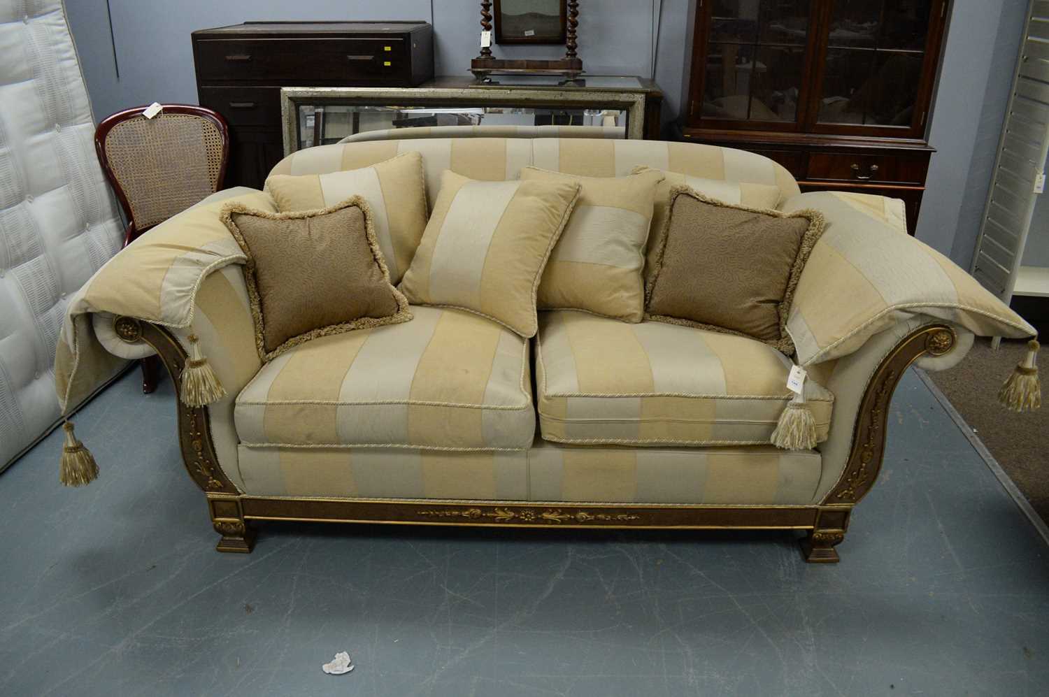 Lot 145 - Duresta two-seater sofa, loose seat and scatter cushions, arm covers.