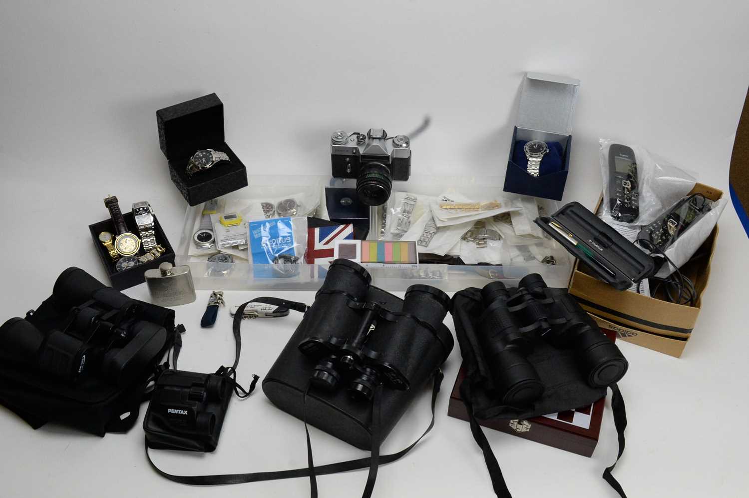 Lot 228 - Collection of gent's wristwatches, watch bracelets, binoculars, and other items.