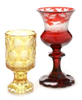 Lot 572 - Two Bohemian flash glass goblets.
