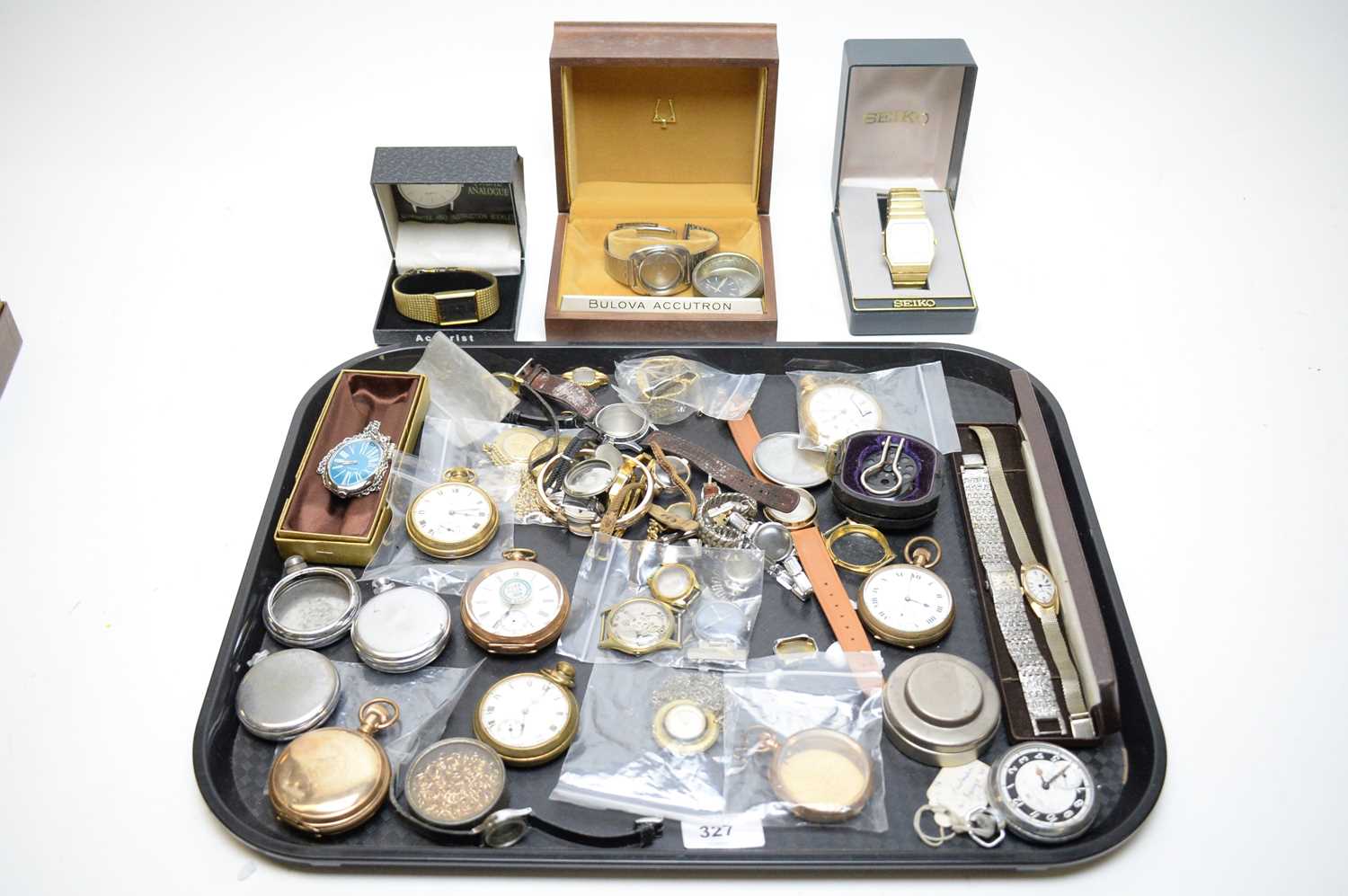 Lot 327 - Quantity of pocket watch and wristwatch cases, and parts.