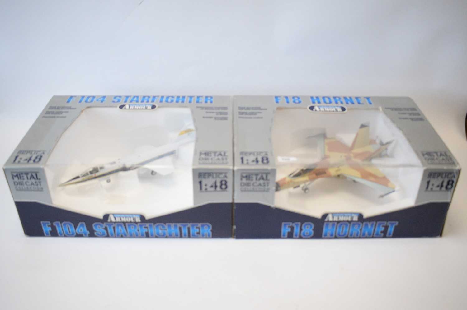 Lot 798 - Collection Armour 1:48 Scale metal diecast aeroplanes - F18 Hornet and F104 Starfighter.