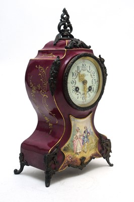Lot 763 - A 19th C French porcelain mantel clock.