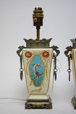 Lot 441 - A pair of Japonainse metal mounted ceramic lamps