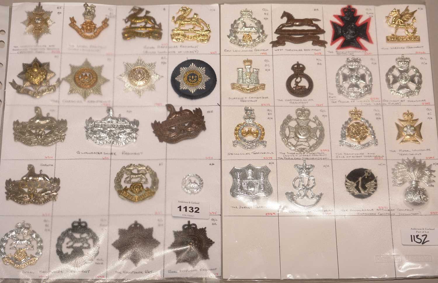 Lot 1132 - A collection of 38 Regimental Cap Infantry and Territorial cap badges.