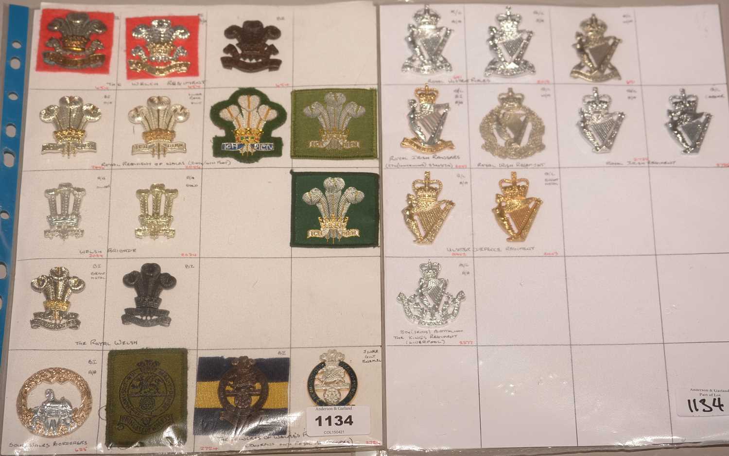 Lot 1134 - A collection of 26 Welch and Northern Ireland Glengarry cap badges.