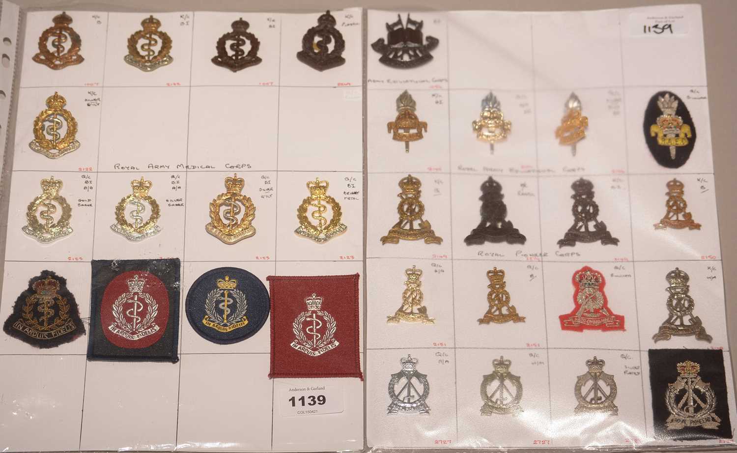 Lot 1139 - A collection of 31 Military Corps badges.