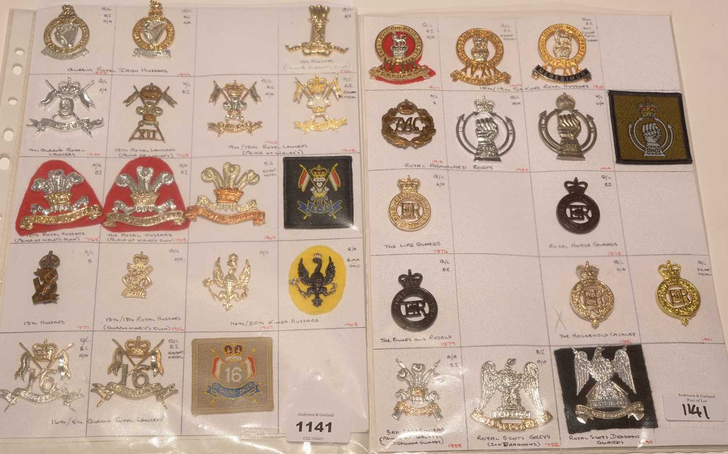 Lot 1141 - A collection of 33 Cavalry cap badges.