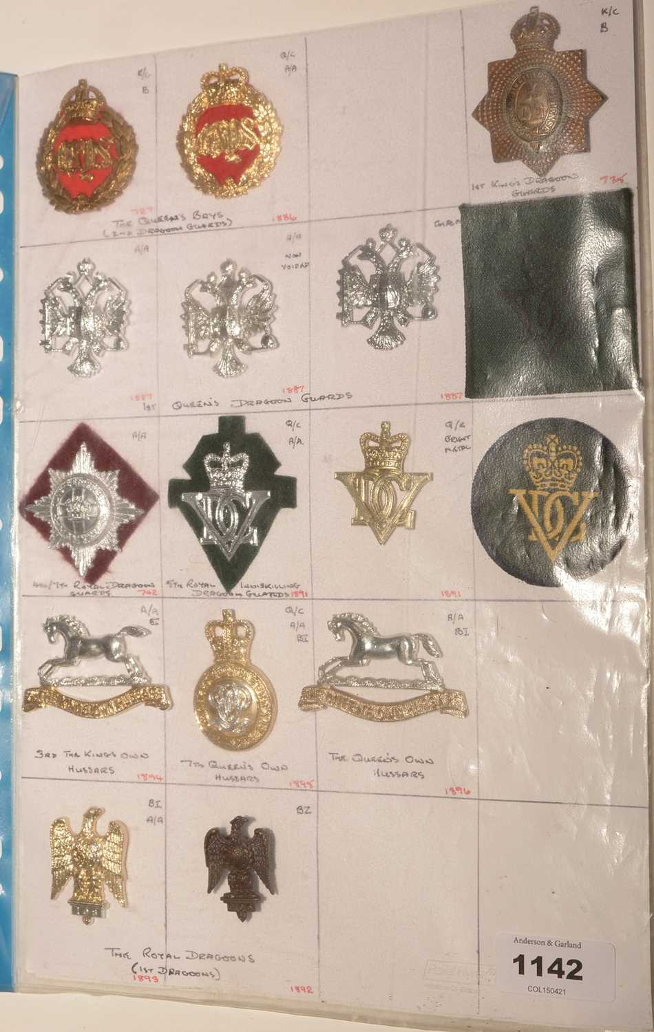 Lot 1142 - A collection of 16 Cavalry Regimental cap badges.