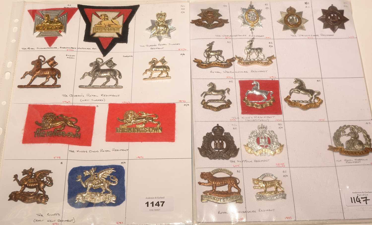 Lot 1147 - A collection of 24 Regimental cap badges.