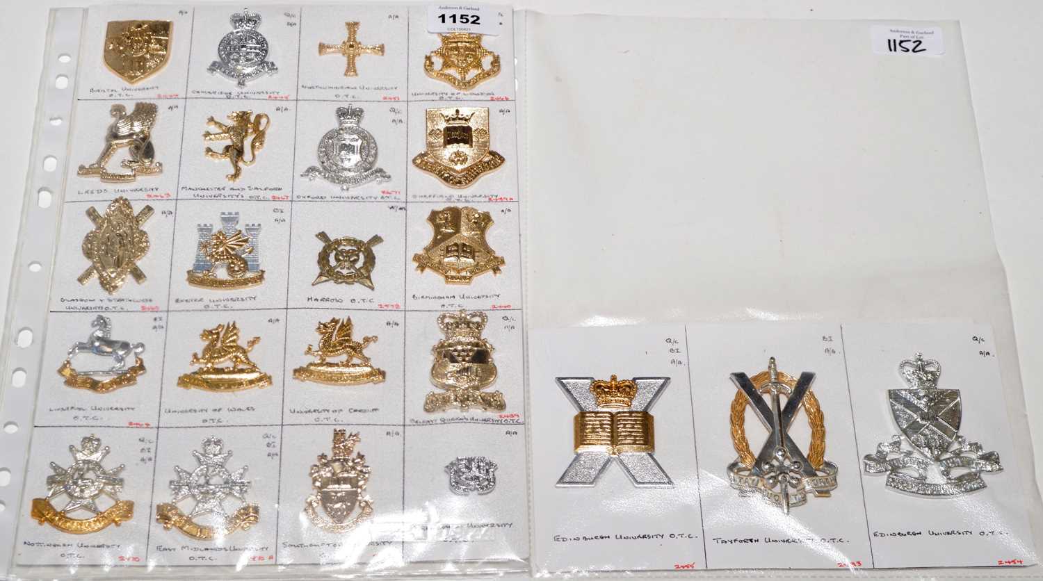 Lot 1152 - A collection of 23 University OTC cap badges.