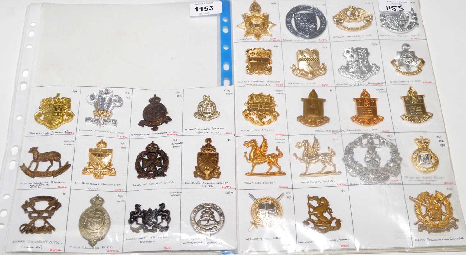 Lot 1153 - A collection of 31 School and Military Academy cap badges.