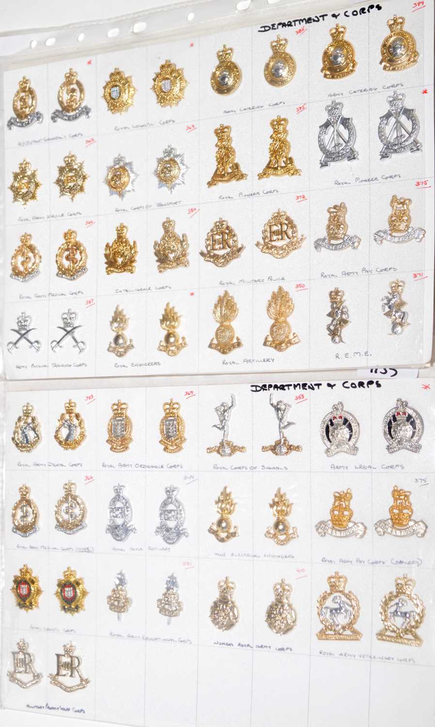 Lot 1155 - A collection of 29 pairs of Department and Corps collar badges.