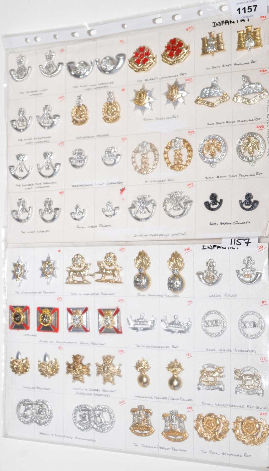 Lot 1157 - A collection of 30 pairs of Infantry collar badges.