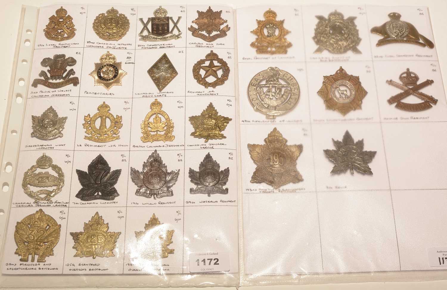 Lot 1172 - A collection of 27 Canadian K/C cap badges.