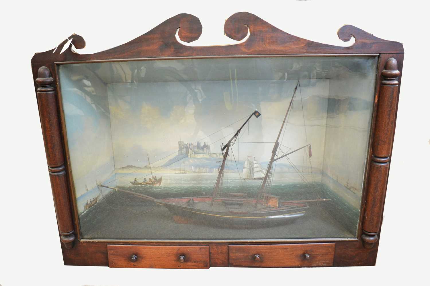 Lot 862 - A 19th C carved and painted-wood model schooner.