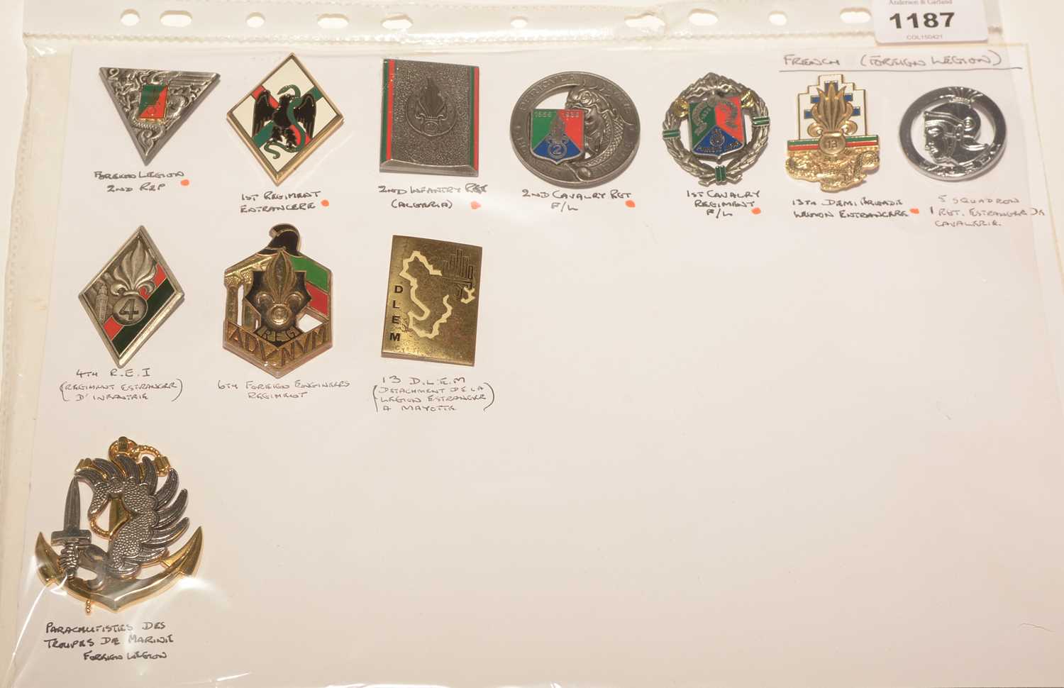 Lot 1187 - A collection of 11 French Foreign Legion enamel pocket crests.