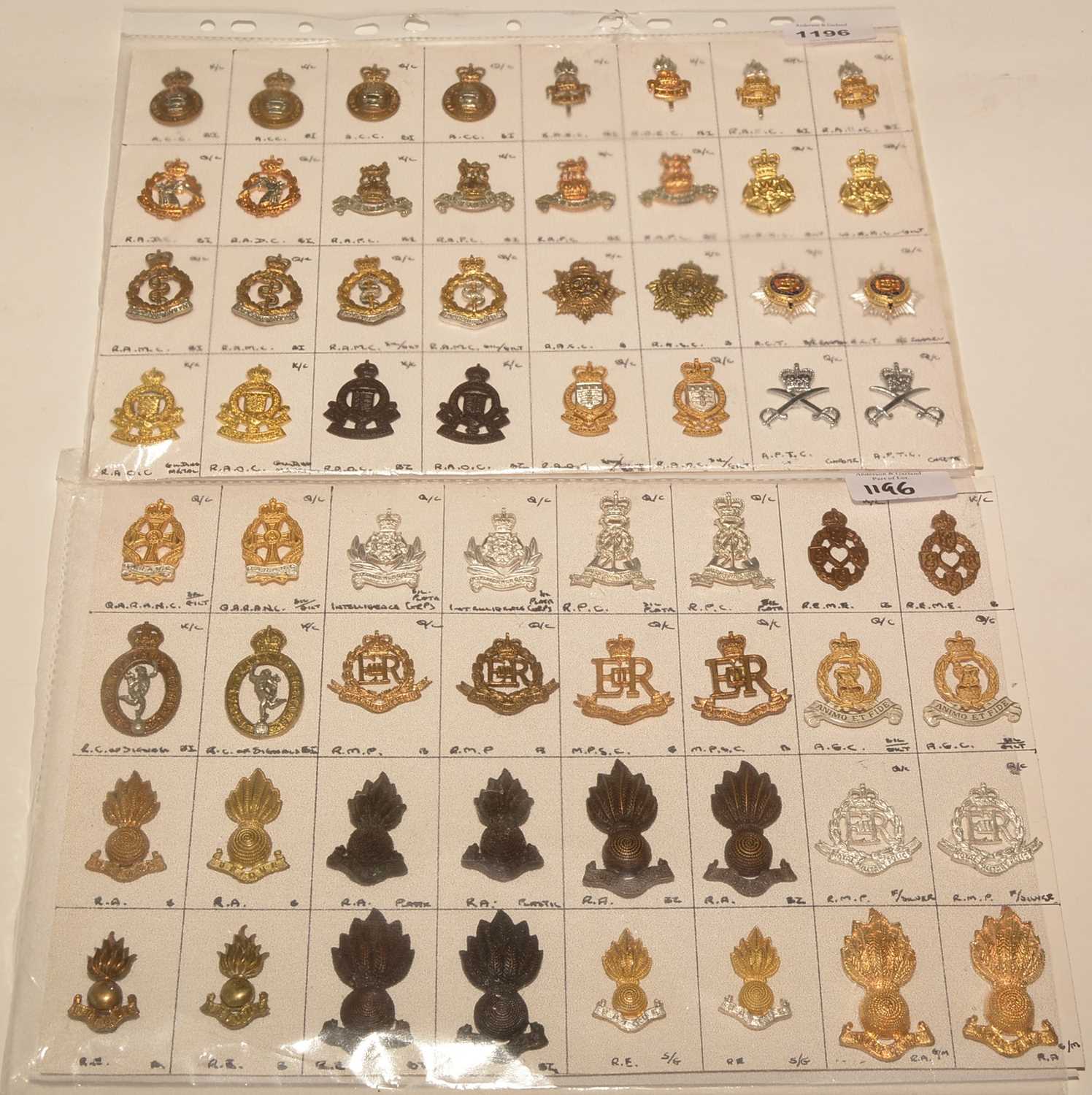 Lot 1196 - A collection of 32 pairs British Military Corps collar badges.