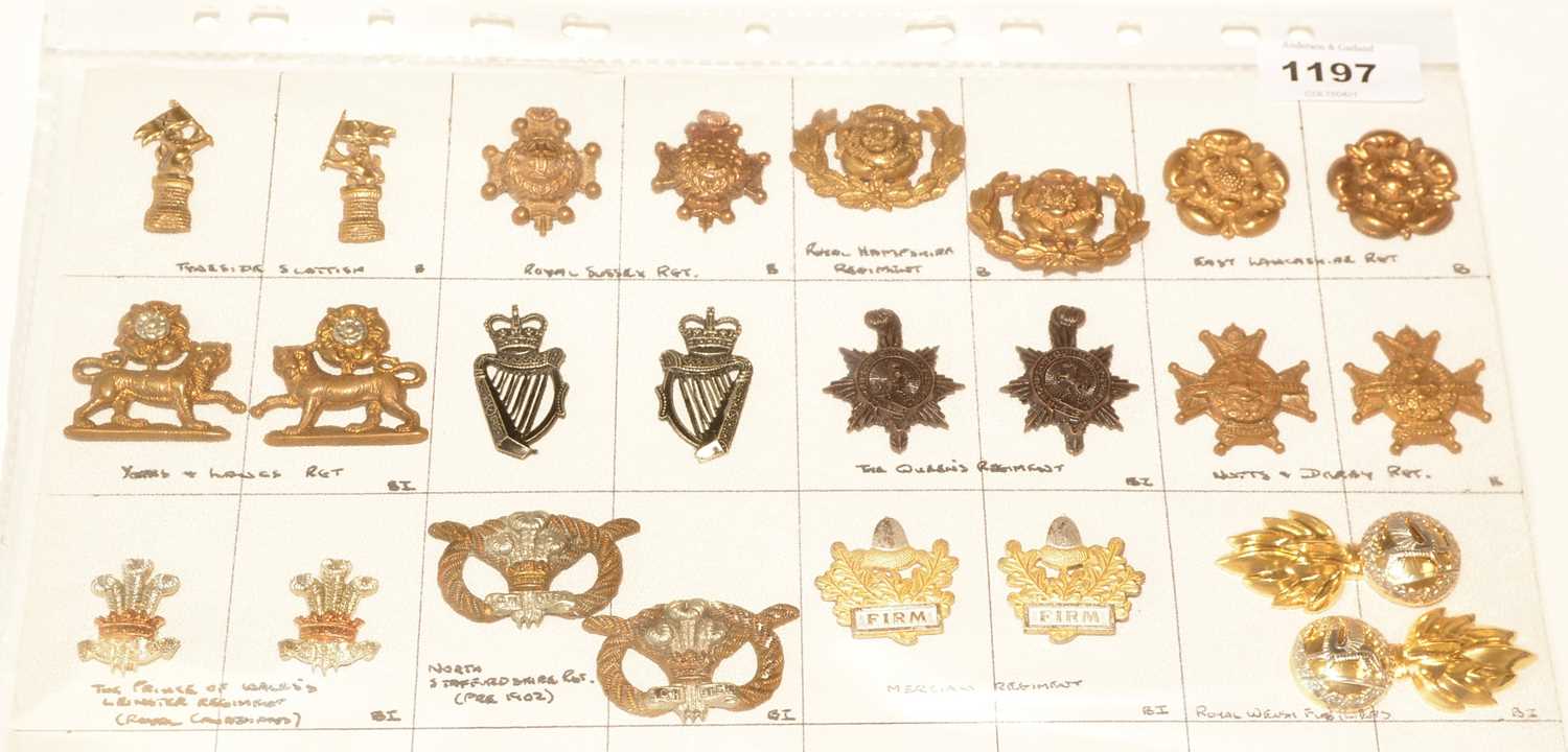 Lot 1197 - A collection of 12 pairs of British Military collar badges.