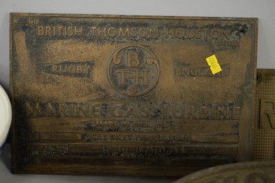 Lot 288 - A collection of ship builders plaques and a ship's wheel