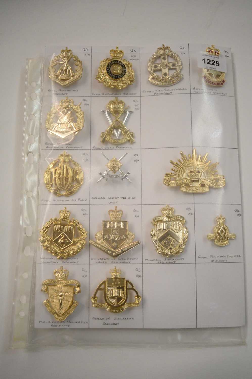 Lot 1225 - A collection of 15 Australian Military cap badges.