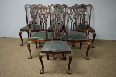 Lot 57 - Set of six 20th C George III style dining chairs.
