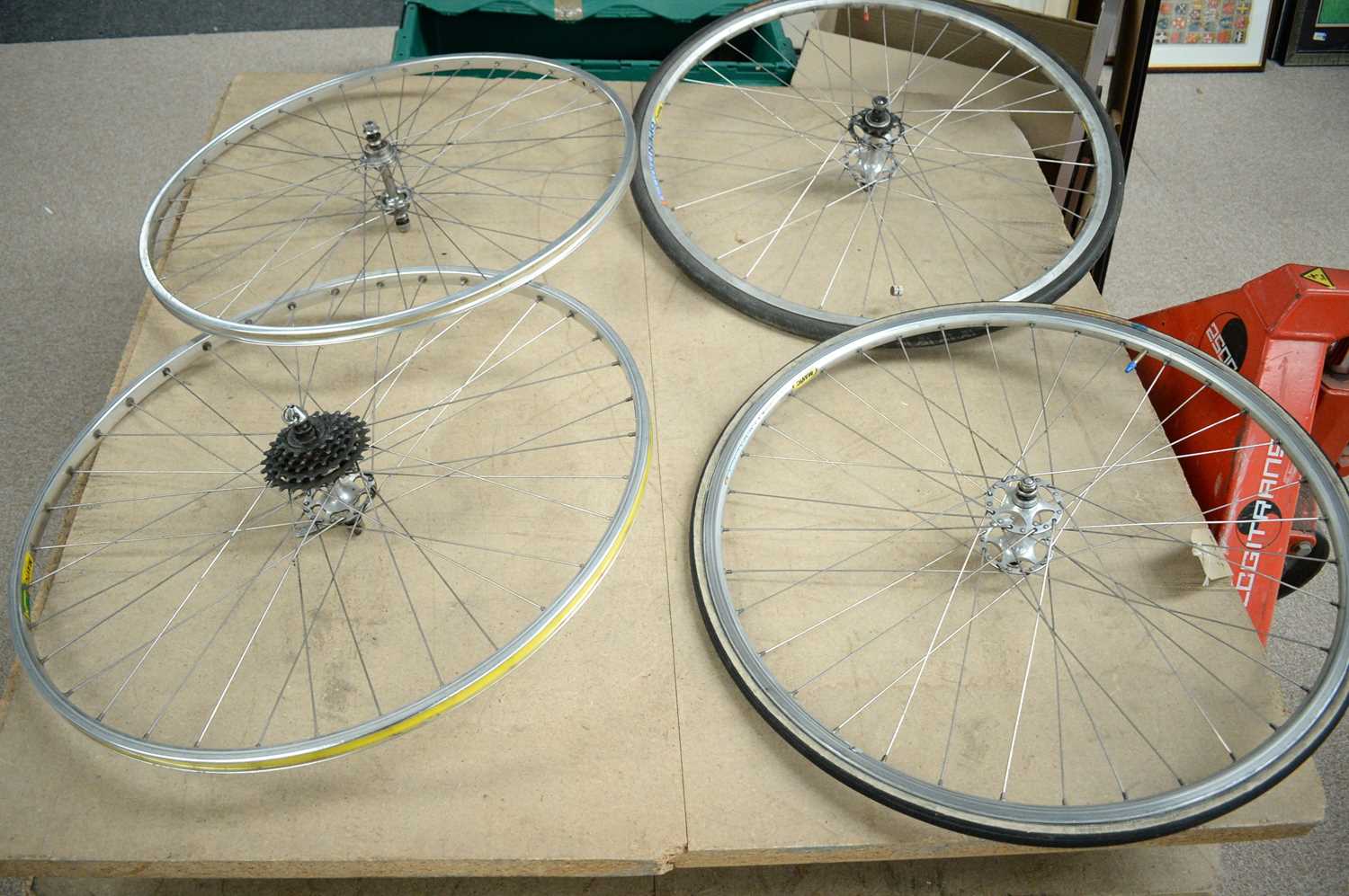Lot 725 - Pair and two other Mavic bike wheels.
