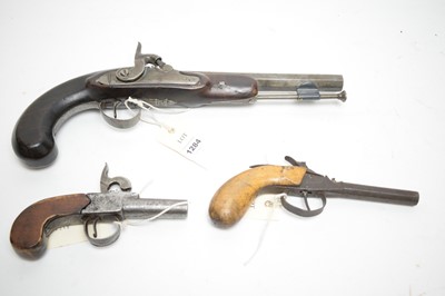 Lot 1284 - A 19th Century percussion pistol; and two pocket pistols.
