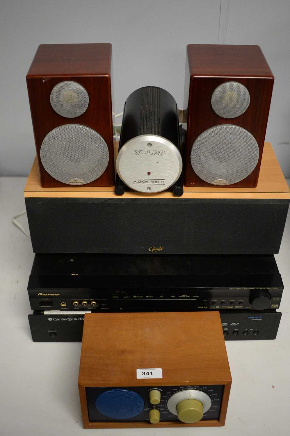 Lot 341 - Amplifier, audio teak speakers; etc.